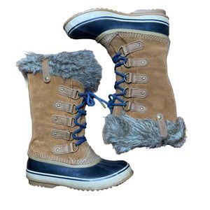 SOREL Joan of Arctic Boots Elk Dark Mountain Leather Winter Tan Womens Size 7